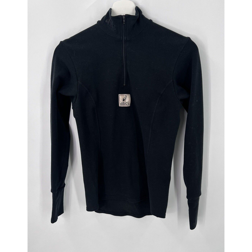 Vintage ASICS 90’s Y2K 1/4 Zip Black Fleece Active Pullover Top Women's Medium